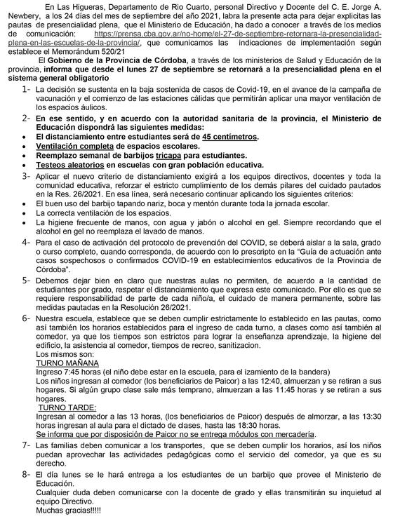 nota a las familias septiembre 2021