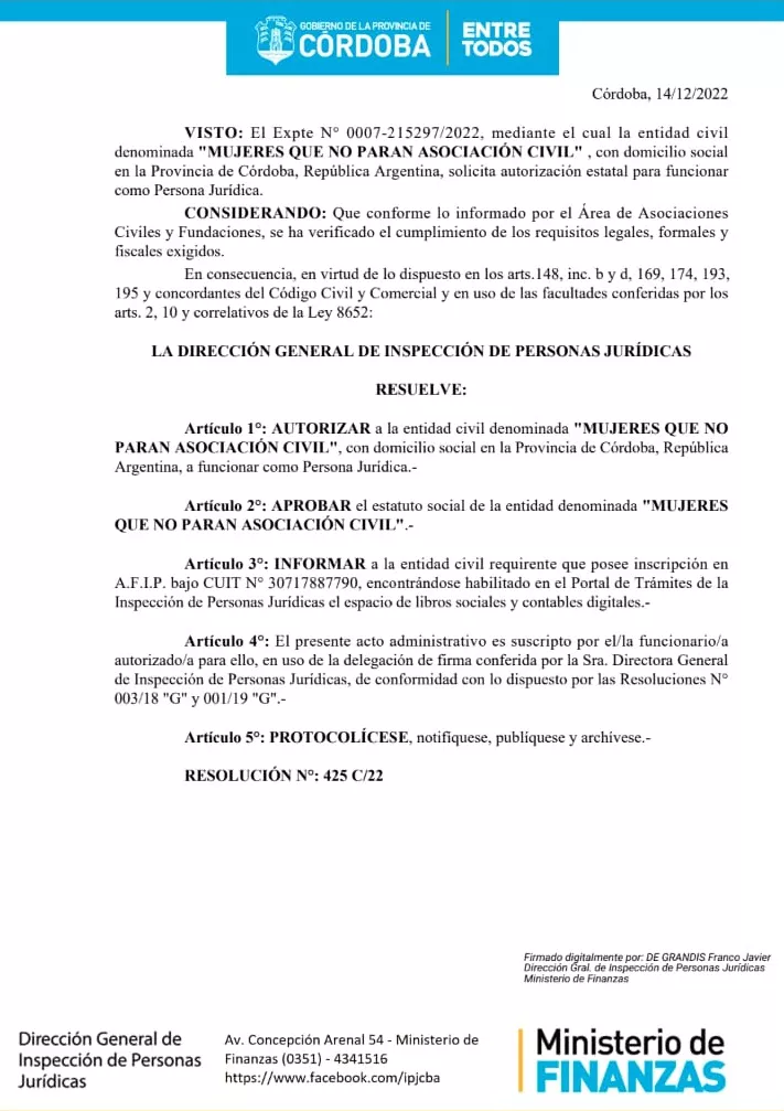 ASOCIACION CIVIL MUJERES QUE NO PARAN