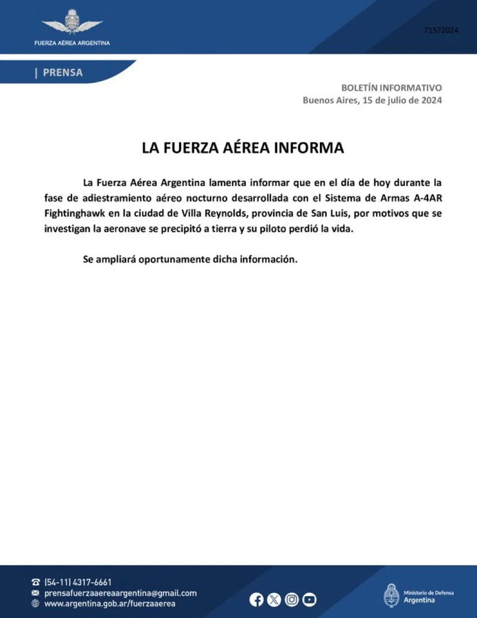 COMUNICADO FUERZA AEREA